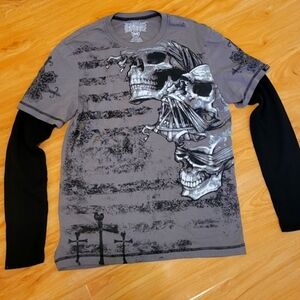 Mma elite medium long sleeve black and Grey skulls